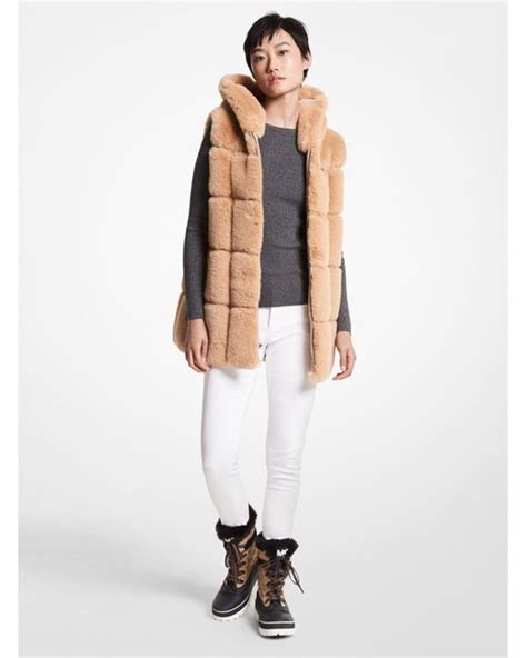 faux fur trim hood belted vest michael kors|Quilted Faux Fur Hooded Vest .